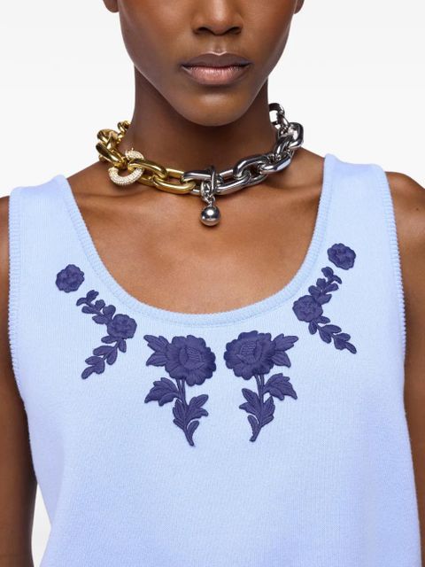 Rabanne floral-embroidery tank top - Blue