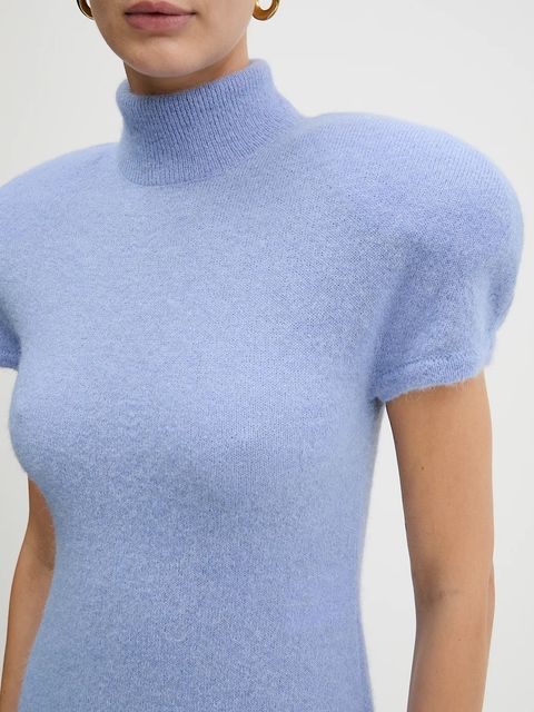 La Mania sukienka z dodatkiem wełny NOIR kolor niebieski maxi dopasowana NOIR