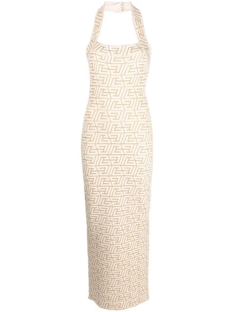 Balmain logo-jacquard halterneck dress - Neutrals - zdjęcie produktu nr 1