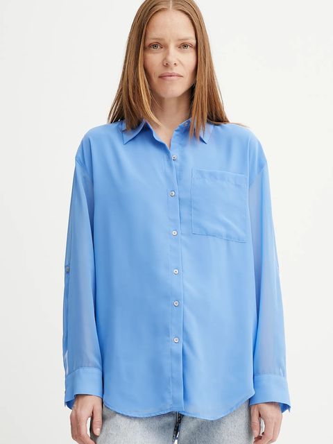 Calvin Klein koszula damska kolor niebieski relaxed z kołnierzykiem klasycznym LV044B902G - zdjęcie produktu nr 1