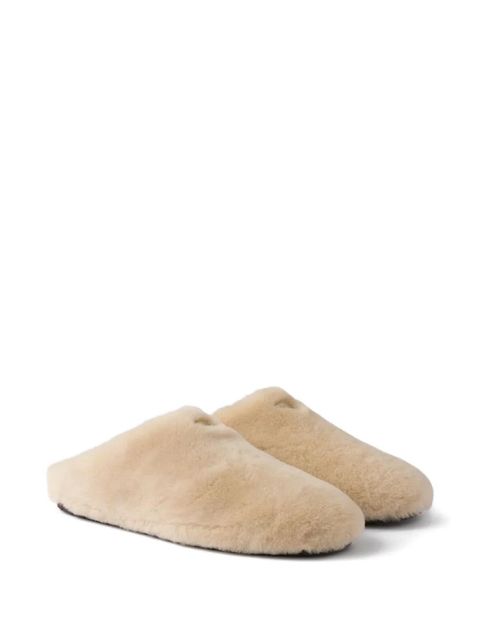 Prada triangle-logo shearling mules - Neutrals - zdjęcie produktu nr 2