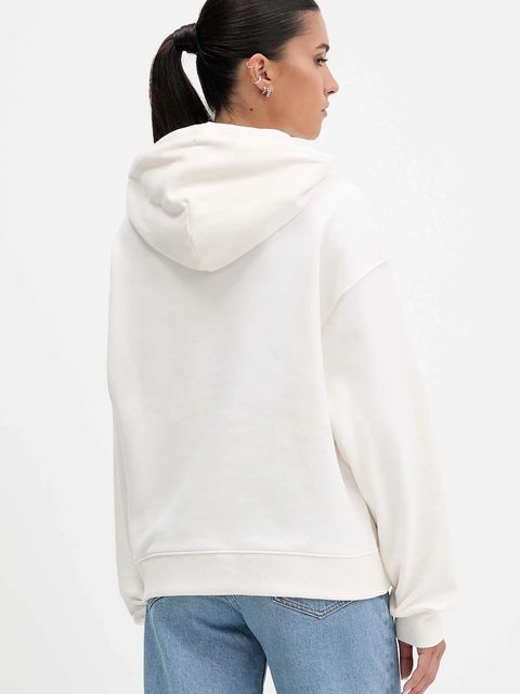 Tommy Jeans bluza bawełniana damska kolor beżowy z kapturem z nadrukiem DW0DW21785