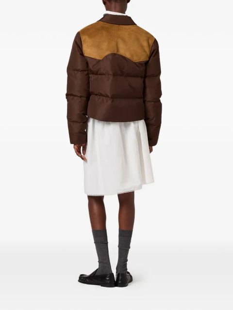 Miu Miu logo-detail padded jacket - Brown