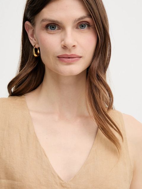 United Colors of Benetton bluzka lniana kolor beżowy gładka 5BMLDQ06W