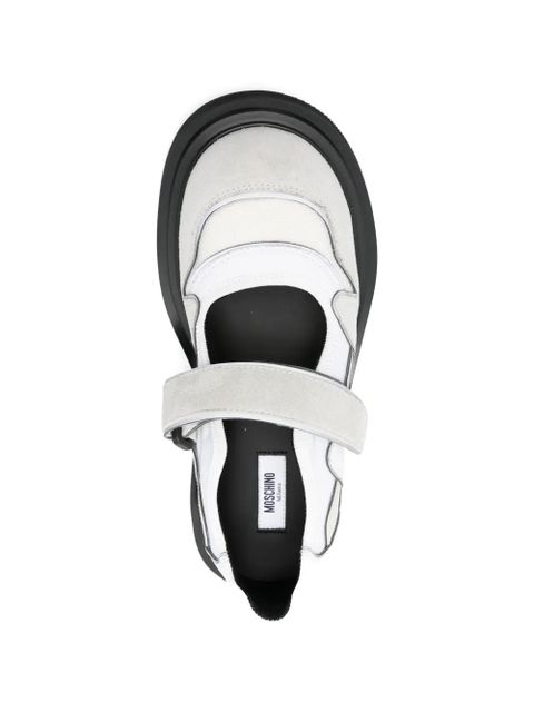 Moschino strap panelled leather ballet flats - White
