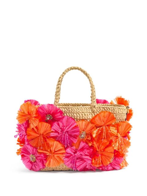 Valentino Garavani small floral-appliqué tote bag - Neutrals