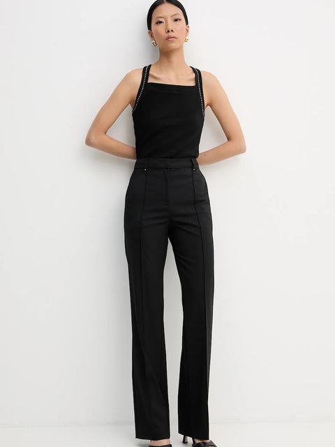 Karl Lagerfeld spodnie z domieszką wełny damskie kolor czarny szerokie high waist B1W10003 - zdjęcie produktu nr 2