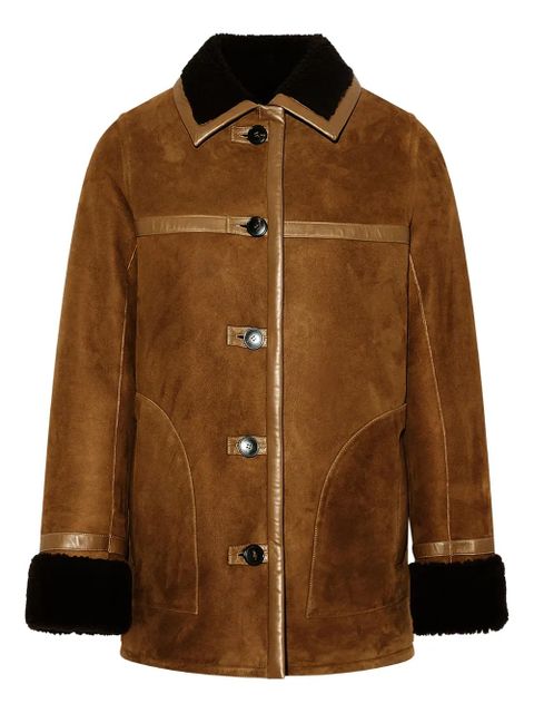Yves Salomon leather-trimmed coat - Brown