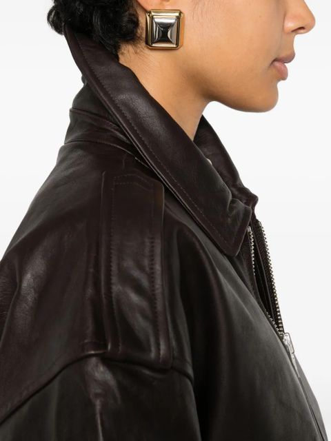 The Frankie Shop zip-fastening leather jacket - Brown