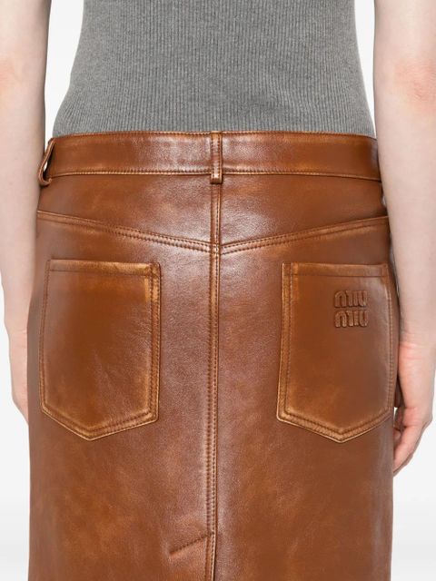 Miu Miu leather midi skirt - Brown