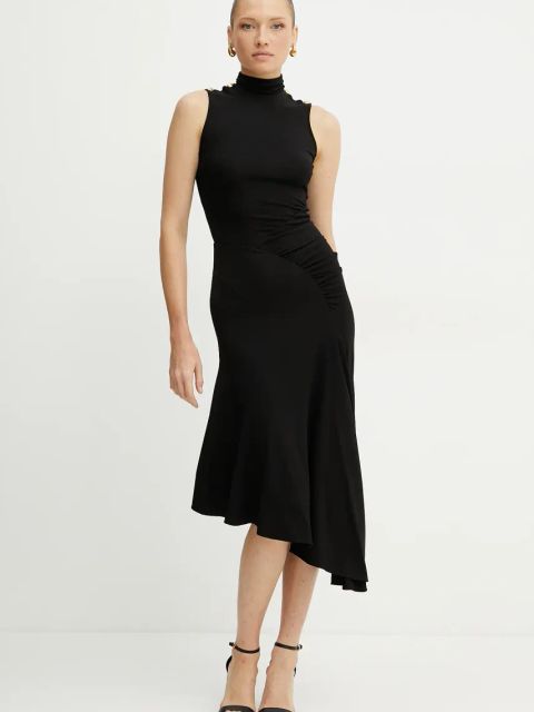 Elisabetta Franchi sukienka kolor czarny midi rozkloszowana AB84252E2