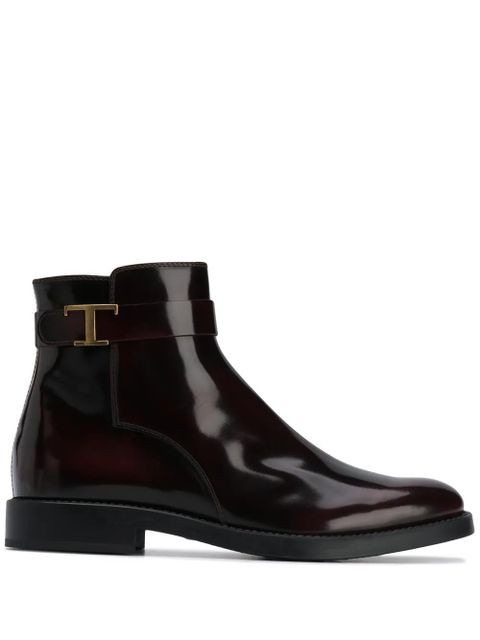 Tod's T logo plaque leather boots - Red - zdjęcie produktu nr 1