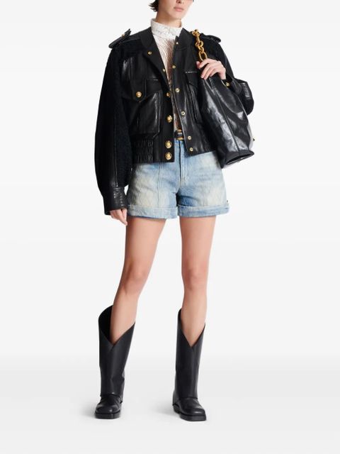 Balmain tweed-panel leather bomber jacket - Black