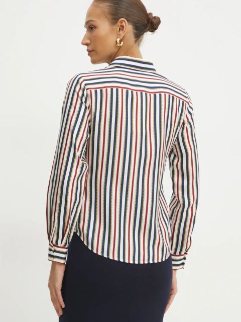 Luisa Spagnoli koszula jedwabna damska kolor biały regular z kołnierzykiem klasycznym 541746