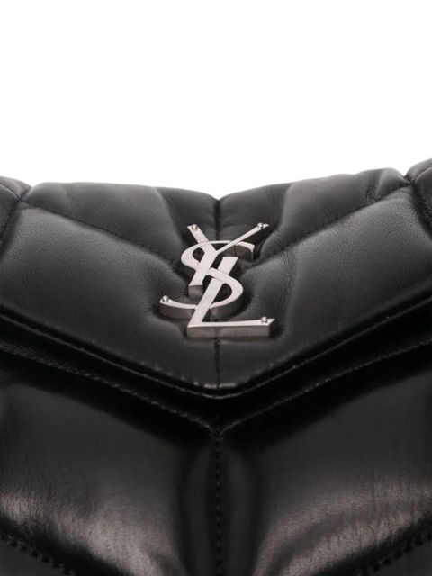 Saint Laurent quilted logo-plaque shoulder bag - Black