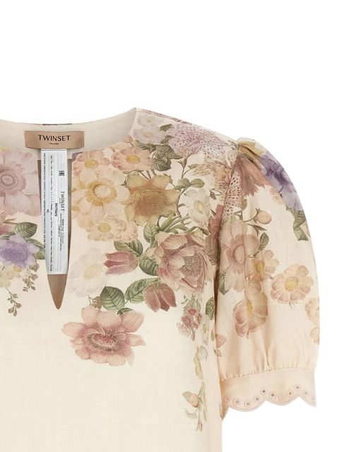 TWINSET floral puff-sleeve blouse - Neutrals