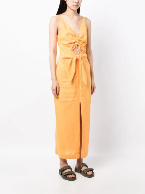 Nanushka draped linen midi dress - Orange