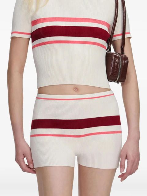 Self-Portrait striped elasticated shorts - Neutrals