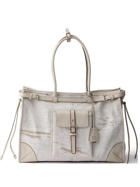 Prada Bonnie printed linen and leather tote bag - Neutrals - zdjęcie produktu nr 1