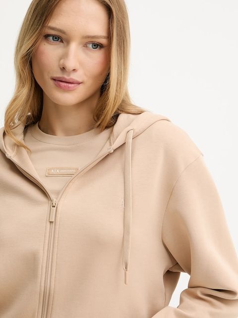 Armani Exchange bluza damska kolor beżowy z kapturem gładka XW000822 AF10818