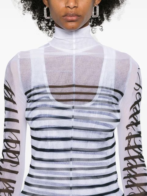 Jean Paul Gaultier mesh-design striped T-shirt - White