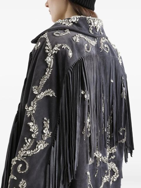 Dolce & Gabbana embellished fringe coat - Grey
