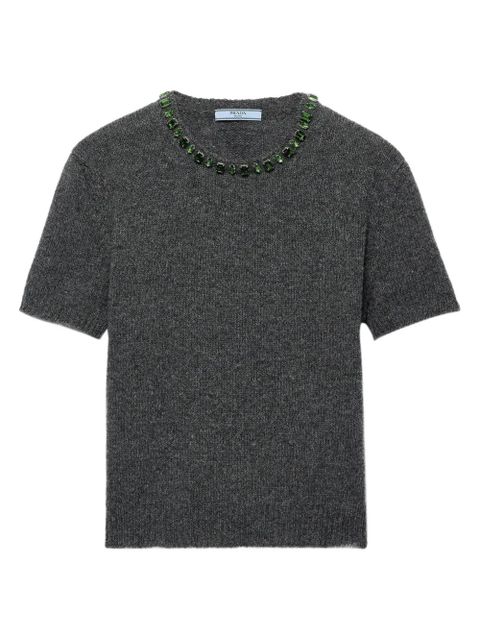 Prada crystal-embellished knitted T-shirt - Grey - zdjęcie produktu nr 1