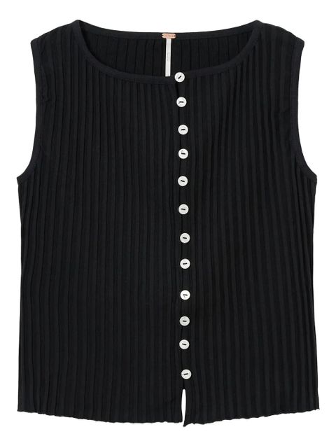 Free People ribbed buttoned top - Black - zdjęcie produktu nr 1