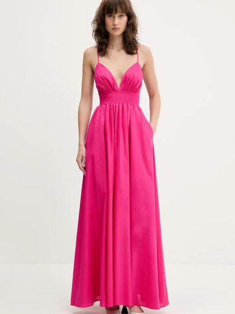 HUGO sukienka bawełniana kolor różowy maxi rozkloszowana 50536456 - zdjęcie produktu nr 1