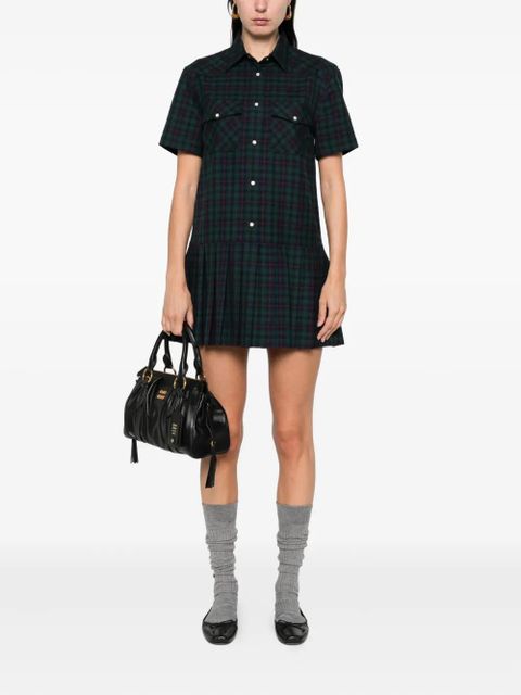 Miu Miu pleated plaid shirt mini dress - Green