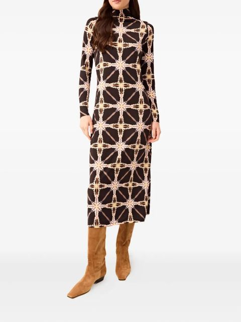 Marie Oliver Paxton long-sleeves patterned midi dress - Black - zdjęcie produktu nr 1