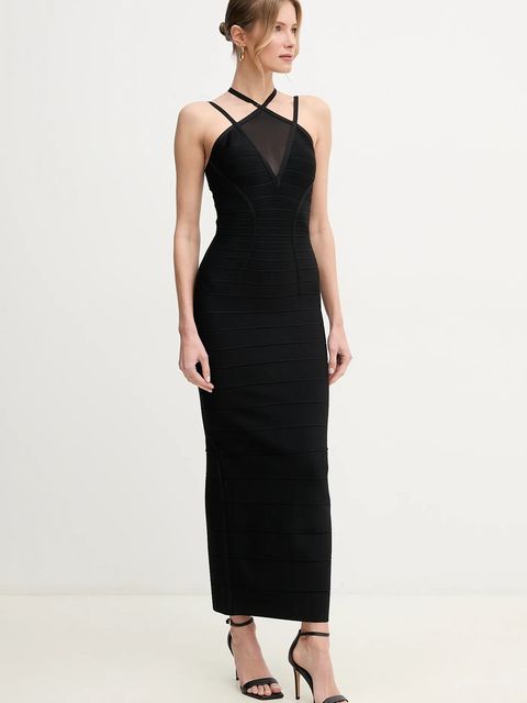 Herve Leger sukienka Lana kolor czarny midi dopasowana HLT8499825