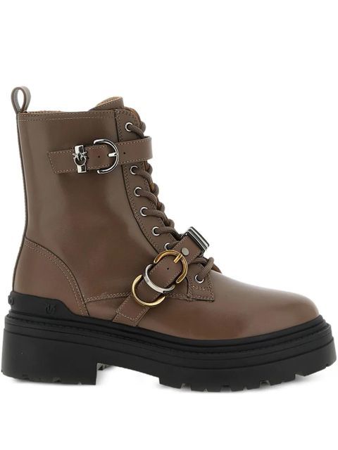 PINKO buckle-strap lace-up boots - Brown - zdjęcie produktu nr 1