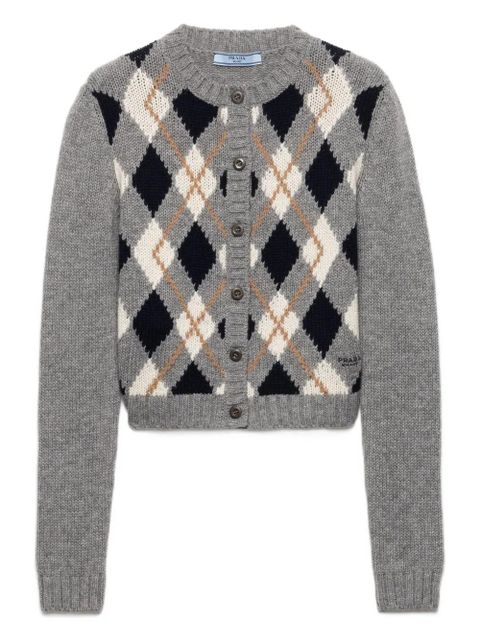 Prada diamond-pattern wool cardigan - Grey