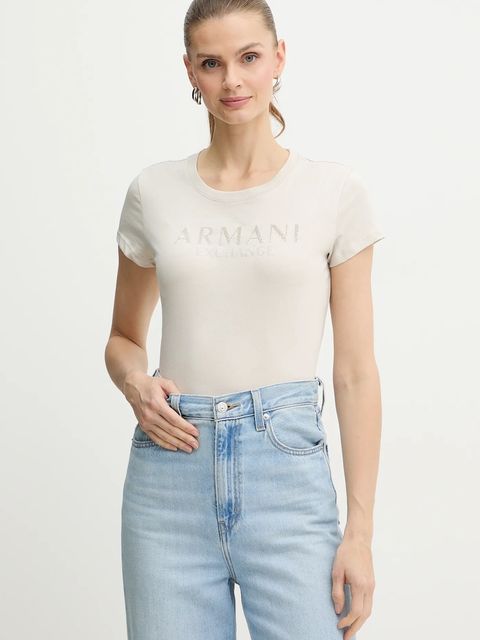 Armani Exchange t-shirt bawełniany damski kolor beżowy XW001351 AF17172 - zdjęcie produktu nr 1