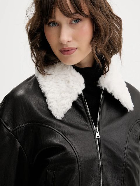 HUGO kurtka skórzana kolor czarny przejściowa oversize 50547184