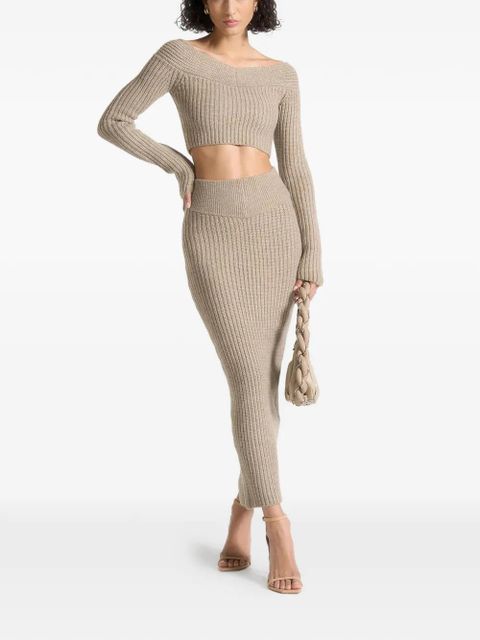 Manière De Voir off-shoulder knitted crop top - Neutrals - zdjęcie produktu nr 2