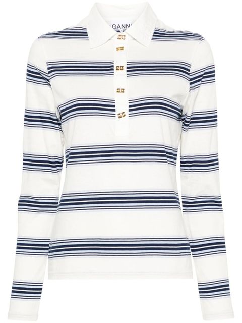 GANNI striped polo shirt - White