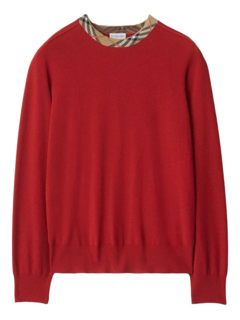 Burberry check-trimmed wool sweater - Red - zdjęcie produktu nr 1