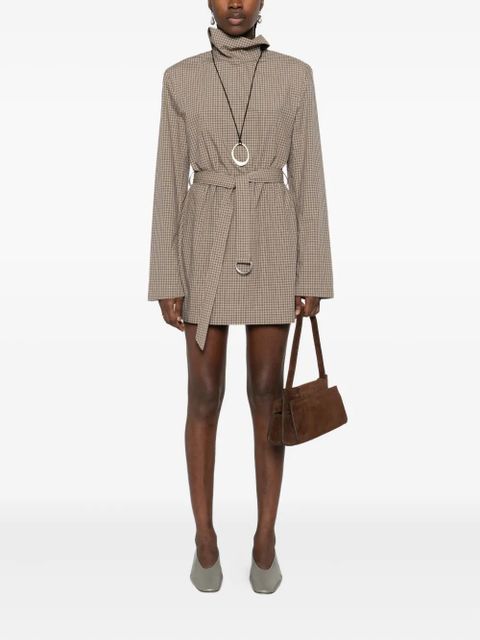 Nanushka belted check-pattern mini dress - Brown
