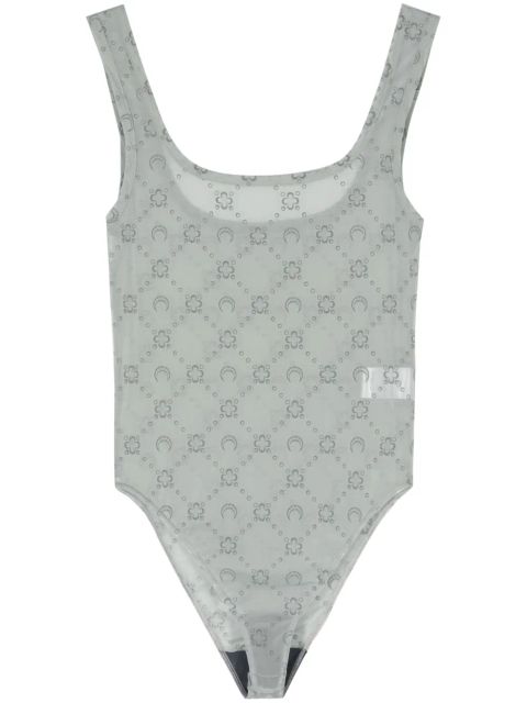Marine Serre Moonogram flocked tulle bodysuit - Grey