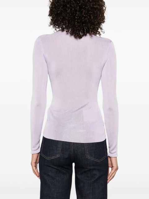 Self-Portrait ribbed high-neck top - Purple