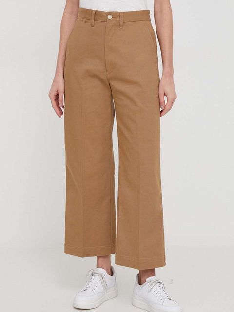 Polo Ralph Lauren spodnie damskie kolor beżowy szerokie high waist - zdjęcie produktu nr 1