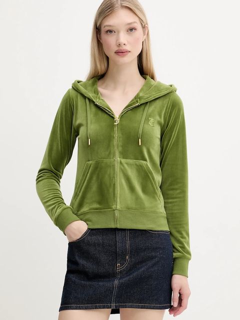 Juicy Couture bluza ROBERTSON HOODIE damska kolor zielony z kapturem z aplikacją JCAP176G - zdjęcie produktu nr 1