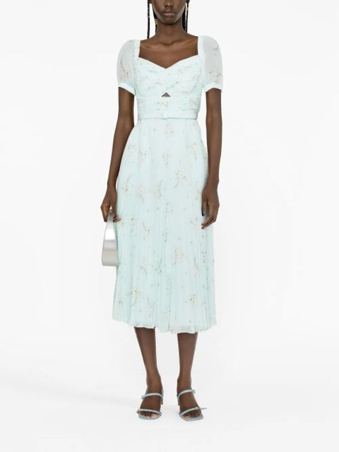 Self-Portrait floral-print chiffon midi dress - Blue - zdjęcie produktu nr 2