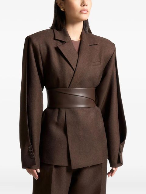 Manière De Voir Marie twist-sleeve belted tailored blazer - Brown