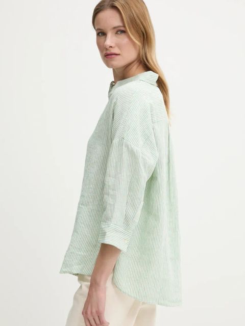 Tommy Hilfiger koszula lniana damska kolor zielony relaxed z kołnierzykiem klasycznym WW0WW46169