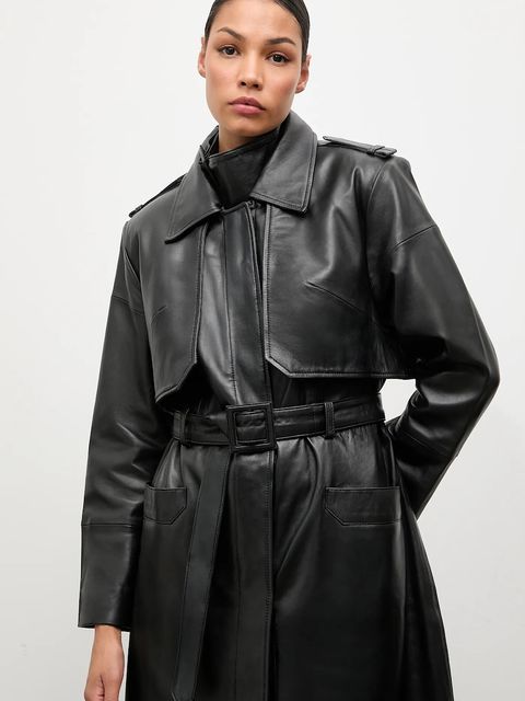 Answear.LAB trencz skórzany kolor czarny