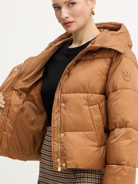 Pinko kurtka kolor brązowy zimowa oversize 105656 A2TF