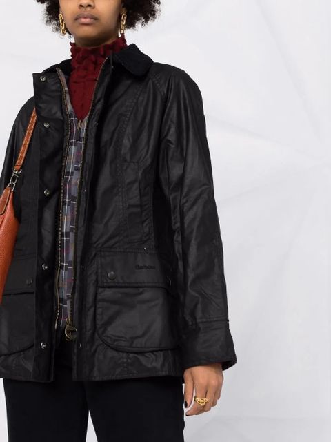Barbour wax-coated buttoned-up jacket - Black